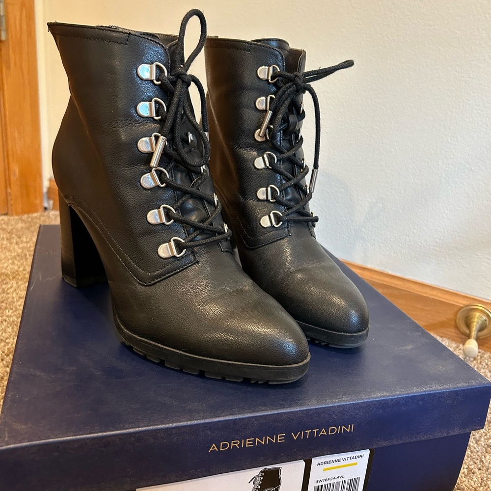 Adrienne Vittadini Black Lace-Up Heeled Boots